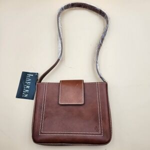 Lauren Ralph Lauren Vintage Mini Tab Top Saddle Brown Handbag Purse Shoulder NWT